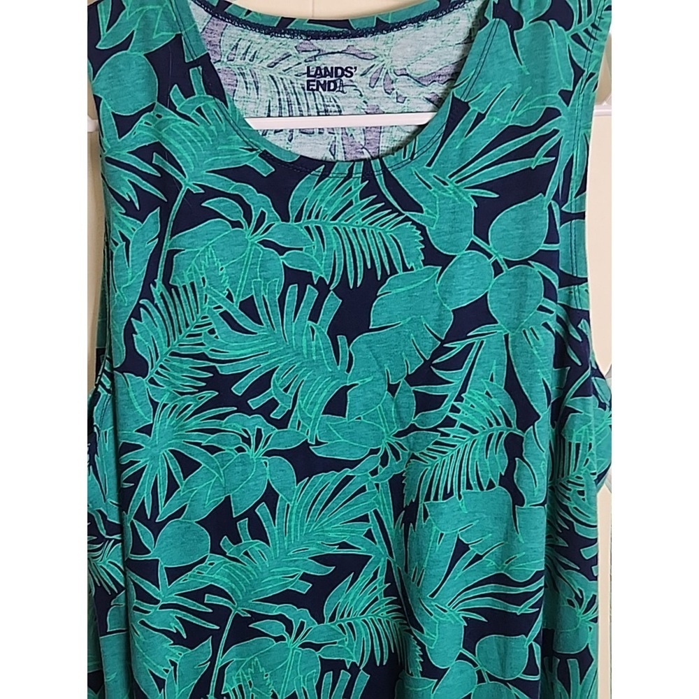 Lands End Womens Sleeveless Maxi Dress Teal Multi Palm Green L - Picture 2 of 8